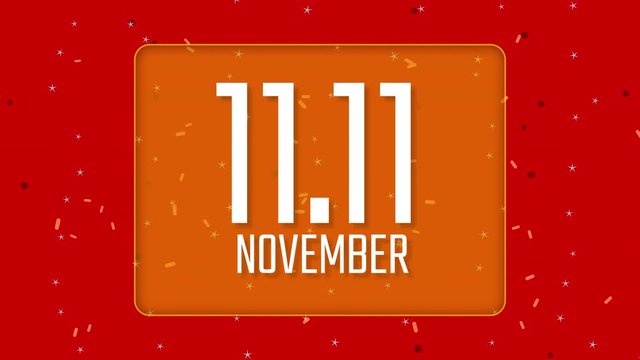 11.11, 11 November poster or flyer design, on red background.
