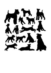 Airedale terrier dog silhouettes. Good use for symbol, logo, web icon, mascot, sign, or any design you want.