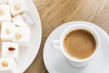Traditional turkish coffee and turkish delight 