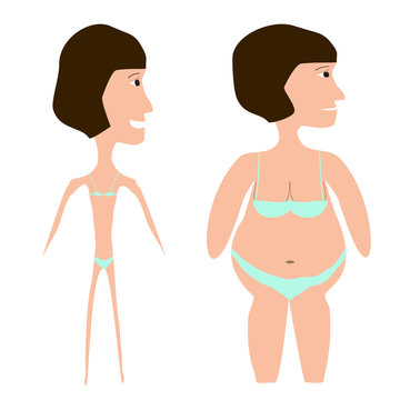 World Obesity Day. World Anorexia Day. Silhouette of a fat and thin woman. Vector illustration on isolated background.