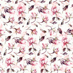Seamless watercolor pattern tender roses 