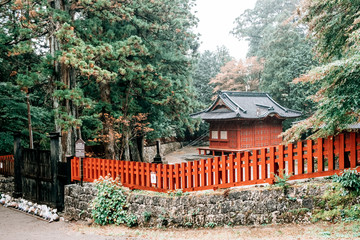 A ancient building at Nikko world heritage site in Japan autumn rain