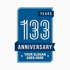 133 years anniversary design template. One hundred and thirty-three years celebration logo. Vector and illustration.