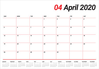 April 2020 desk calendar vector illustration