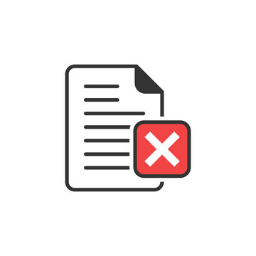 Document Error Icon In Flat Style. Broken Report Vector Illustration On White Isolated Background. Damaged Business Concept.