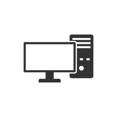 Pc computer icon in flat style. Desktop vector illustration on white isolated background. Device monitor business concept.