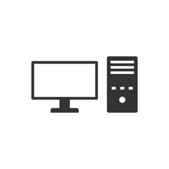 Pc computer icon in flat style. Desktop vector illustration on white isolated background. Device monitor business concept.