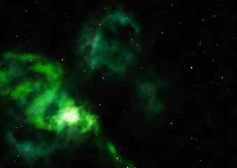 Far being shone nebula and star field. 3D rendering