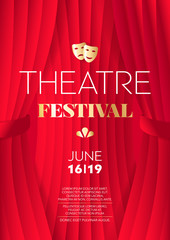  Vertical theatre festival red background with curtains, graphic elements and text. 