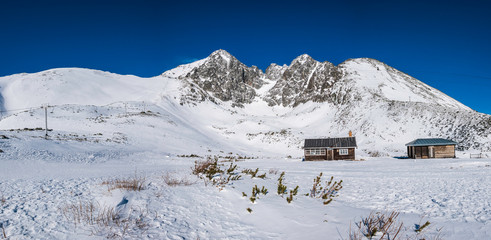View on ski resort and Peak Lomnica in Tatra Mountain.