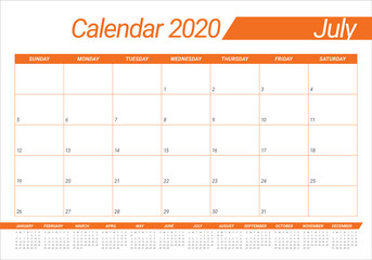 July 2020 desk calendar vector illustration