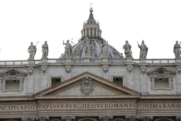 Fototapeta na wymiar Big dome and the Facade of Basilica of Saint Peter in Vatican Ci