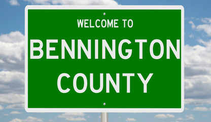 Rendering of a green 3d highway sign for Bennington County