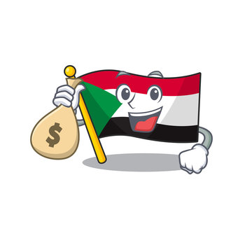 Cheerful Holding Money Bag Cartoon Flag Sudan With Mascot