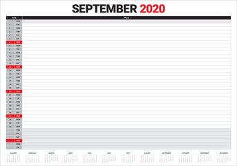 September 2020 desk calendar vector illustration