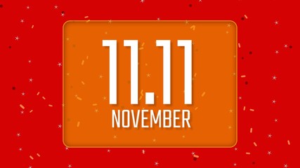 11.11, 11 November poster or flyer design, on red background.