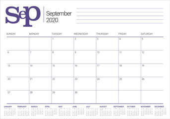 September 2020 desk calendar vector illustration
