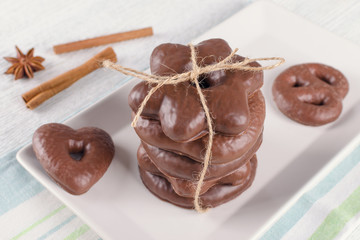 traditional german christmas chocolate gingerbread lebkuchen on the plate