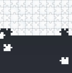 Jigsaw Puzzle Template. White puzzles on a dark background. Business concept connecting puzzle pieces, solving a problem, loss of connection.