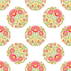 Tradition mughal motif, fantasy flowers in retro, vintage style. Seamless pattern, background. Vector illustration. Isolated on white background..