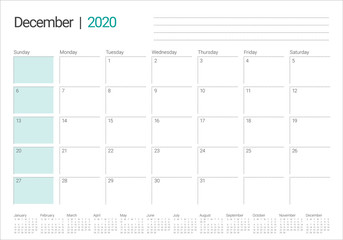 December 2020 desk calendar vector illustration