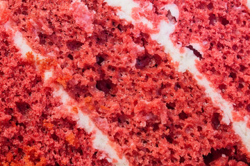 Red velvet cake, classic three layered cake from red butter sponge cakes with cream cheese...
