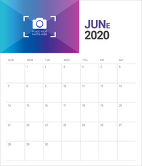 June 2020 desk calendar vector illustration