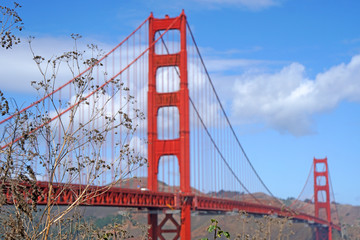 Landscape view of famous Landmark Golden Gate Bridge is Red Bridge in sunny day in San Francisco, California, United states , USA - Vintage style