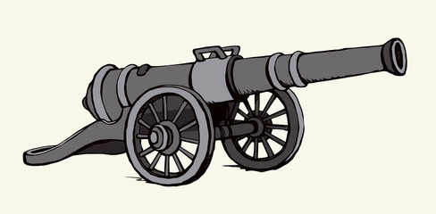 Fototapeta premium Ancient iron cannon. Vector drawing