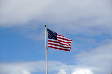 ๊United States of America Flag with Clouds sky background - USA Flag
