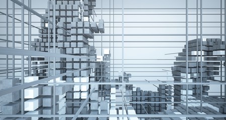 Obraz premium Abstract architectural white interior from an array of concrete cubes with large windows. 3D illustration and rendering.