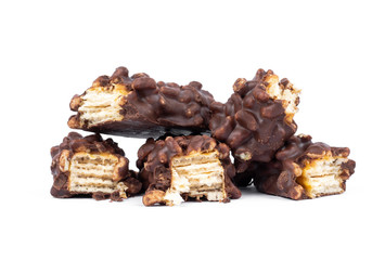 Caramel rice, caramel wafers on a white background.