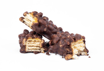 Caramel rice, caramel wafers on a white background.