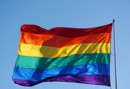 LGBT pride flag or Rainbow pride flag include of Lesbian, gay, bisexual, and transgender flag of LGBT organization. image from Castro District, San Francisco Californian in the United States