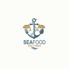 seafood menu design with anchor and fish isolated