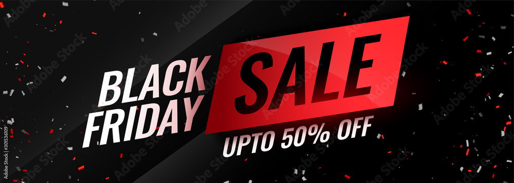 Sticker black friday event sale with confetti design