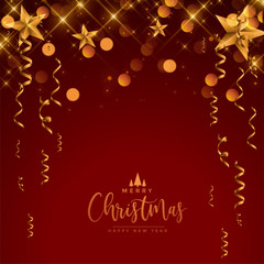 merry christmas festival celebration red and gold greeting design