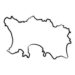 Jersey country map from the contour black brush lines different thickness on white background. Vector illustration.