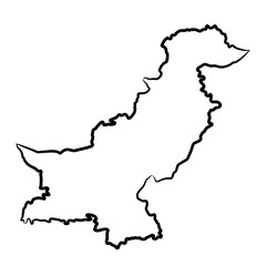 Pakistan map from the contour black brush lines different thickness on white background. Vector illustration.