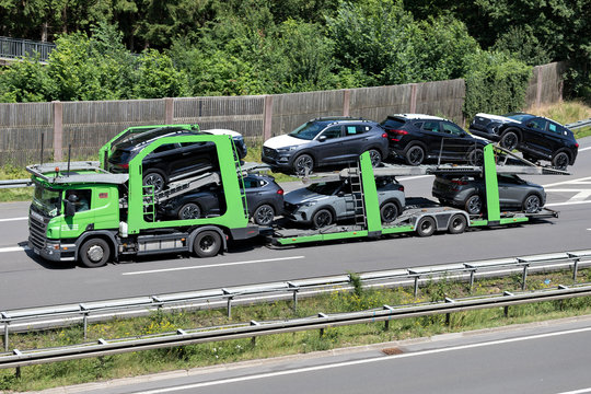 WIEHL, GERMANY - JUNE 24, 2019: Adampol Scania truck on motorway.