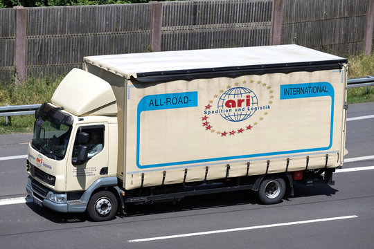 WIEHL, GERMANY - JUNE 25, 2019: ari DAF LF truck on motorway.