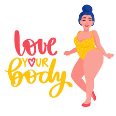 Plus size Woman dressed in swimsuits. Body positive.