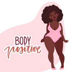 Plus size Woman dressed in swimsuits. Body positive.
