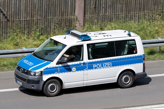 WIEHL, GERMANY - JUNE 25, 2019: German Bundespolizei (Federal Police) Bus on motorway.