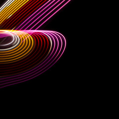 Yellow, red and pink light curve lines on a black background .