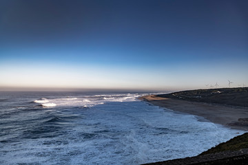 Atlantic ocean in morning light next to Nazare, Portugal.