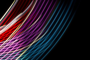 Red, magenta and blue  light curve lines on a black background .