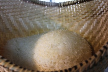 Sticky rice in traditional steamer