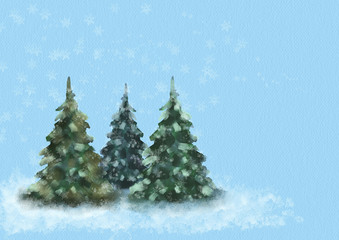 christmas tree, aquarell, lue background