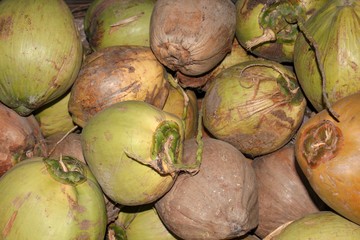 Fresh coconut in the market for cooking. Healthy ,delicious , organic food.